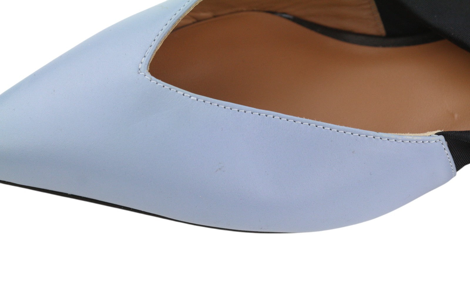 EMPORIO ARMANI Women Heels EU37 Blue Leather Pointed Slip On Logo