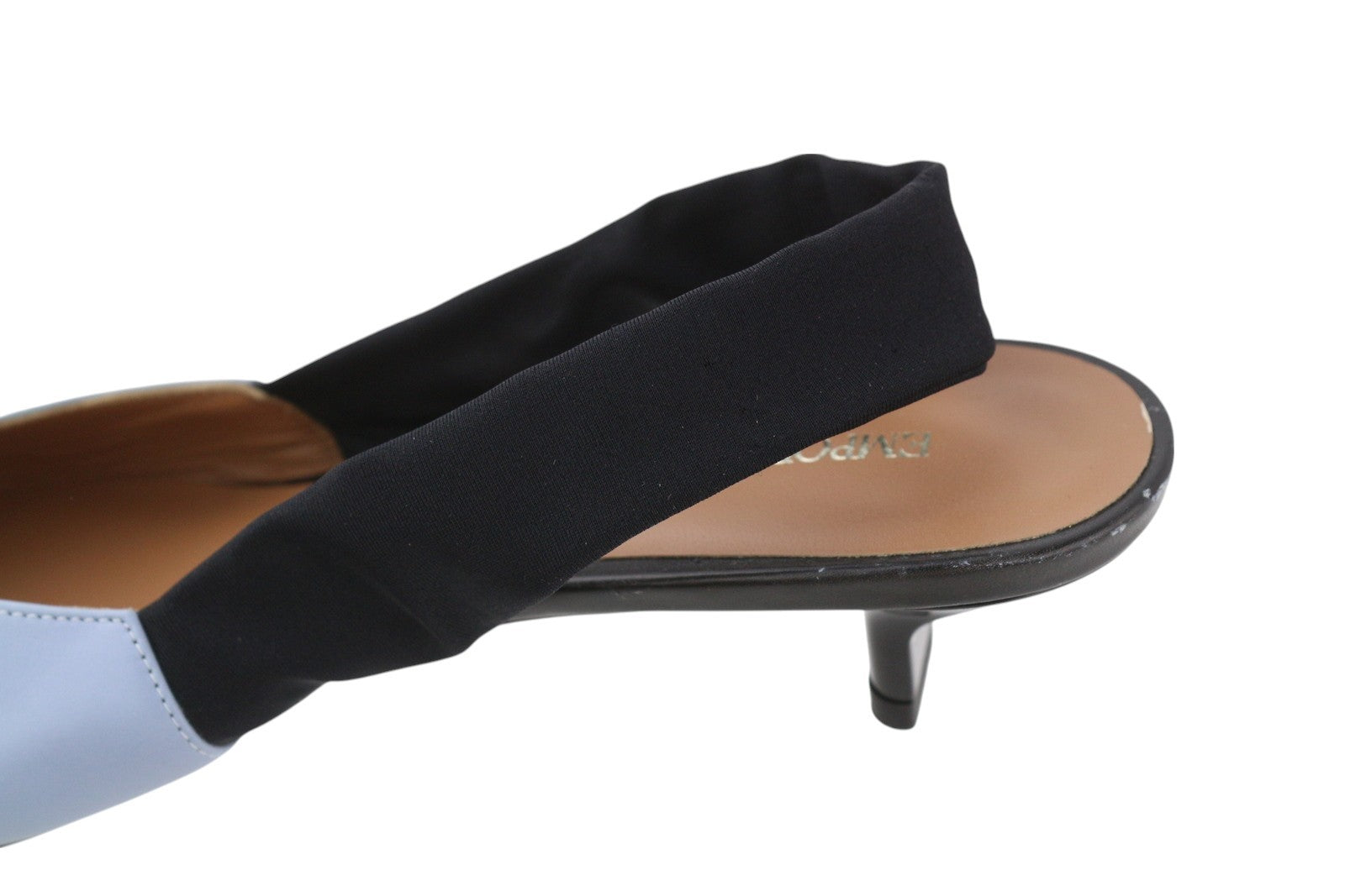 EMPORIO ARMANI Women Heels EU37 Blue Leather Pointed Slip On Logo