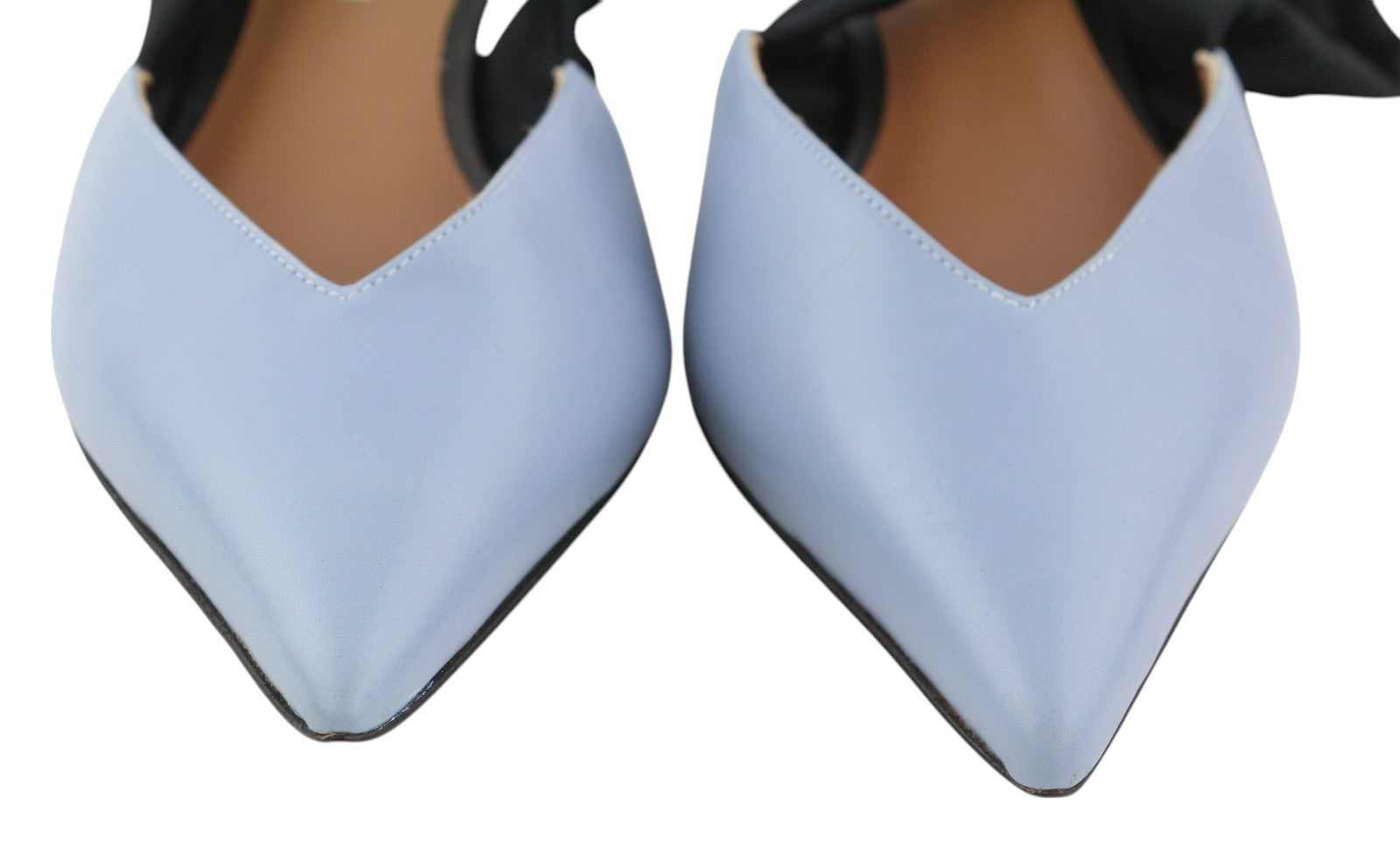 EMPORIO ARMANI Women Heels EU37 Blue Leather Pointed Slip On Logo