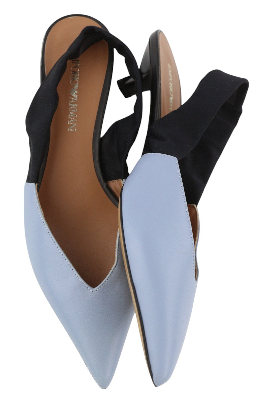 EMPORIO ARMANI Women Heels EU37 Blue Leather Pointed Slip On Logo