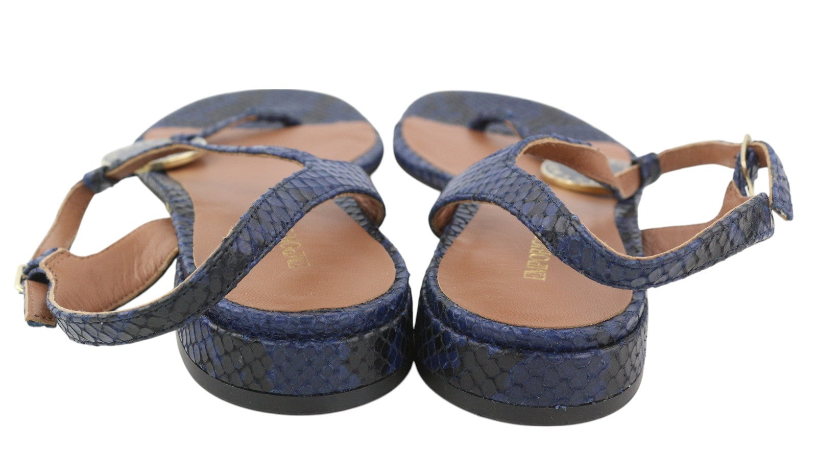 EMPORIO ARMANI X3Q065 Women Sandals EU37 Blue Textured Leather Flats RRP212