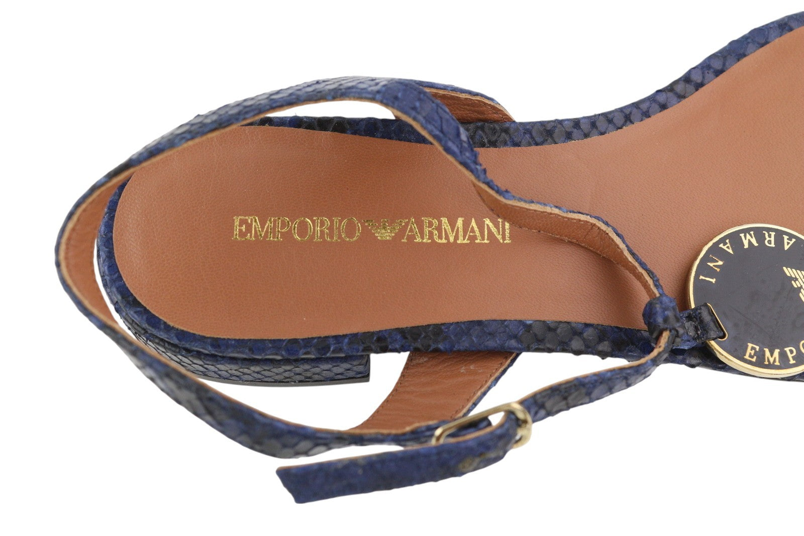 EMPORIO ARMANI X3Q065 Women Sandals EU37 Blue Textured Leather Flats RRP212