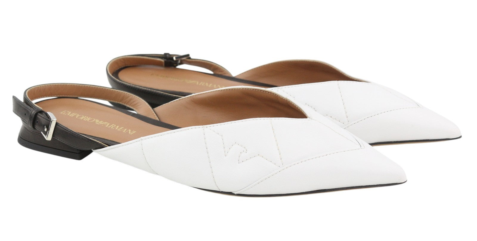EMPORIO ARMANI X3D247 Women Flats EU37 White Leather Logo Ballerina