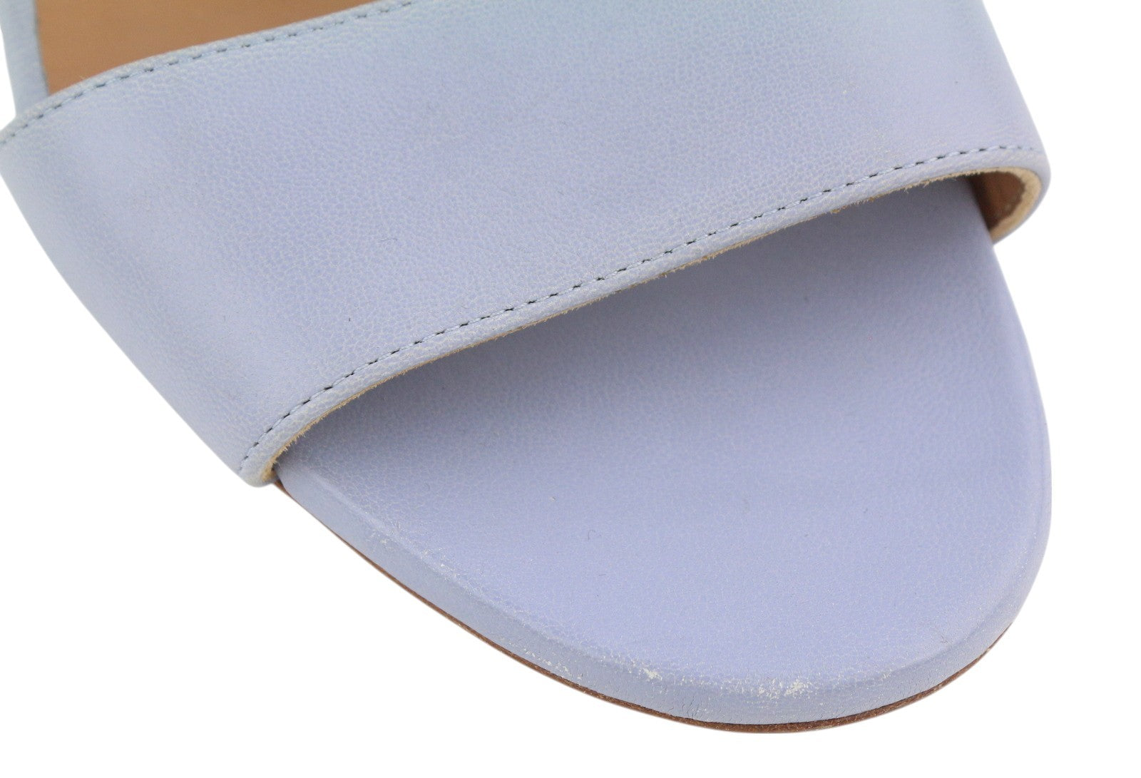 EMPORIO ARMANI Women Heels EU37 Light Blue Leather Logo Buckle Sandals