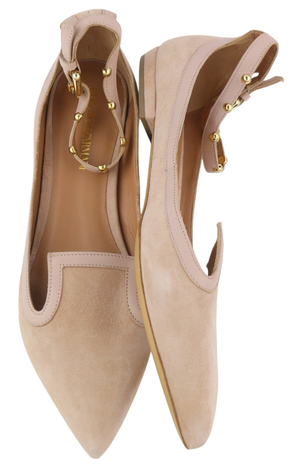 EMPORIO ARMANI X3D225 Women Flats EU37 Light Pink Suede Pointed Toe