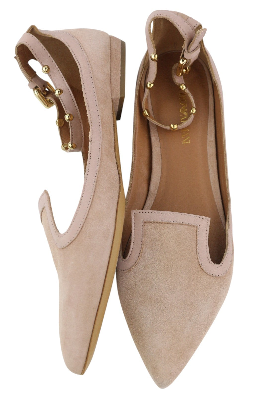 EMPORIO ARMANI X3D225 Women Flats EU37 Light Pink Suede Pointed Toe