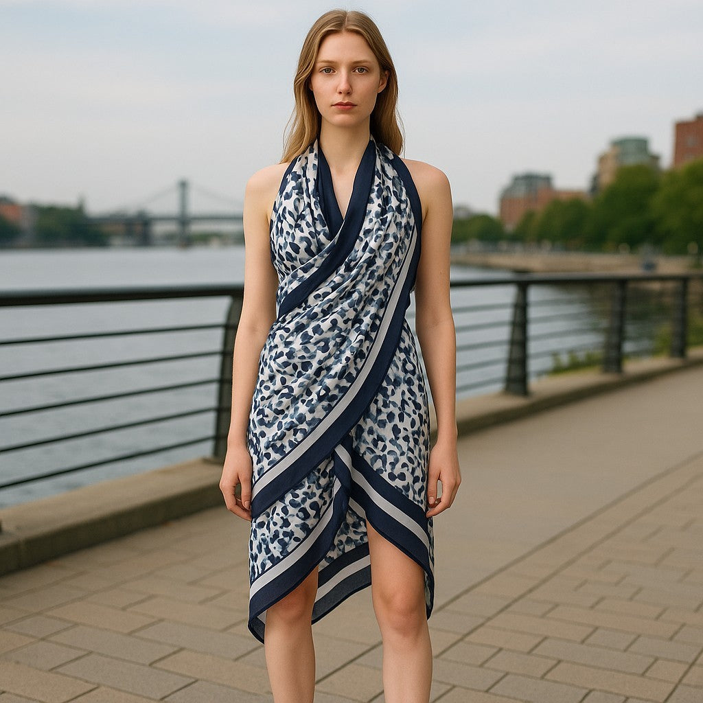 ANTONY MORATO Women Scarf OS Blue White Pattern Wrap Casual Beach