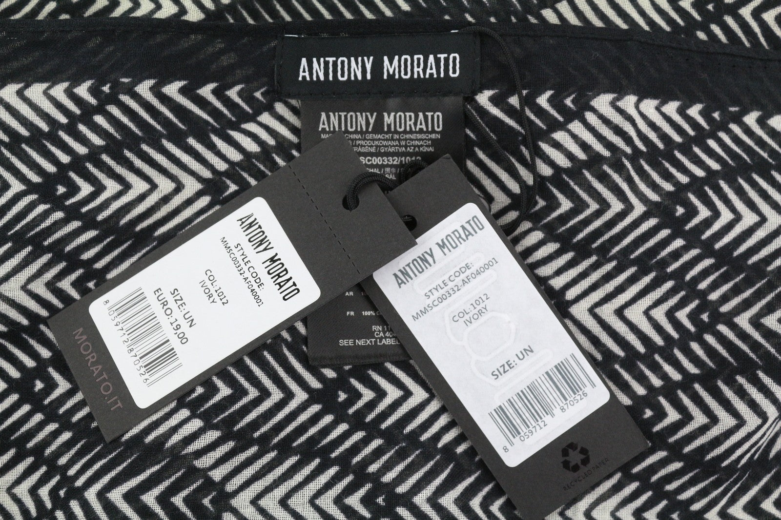 ANTONY MORATO Women Scarf OS Black Pattern Cotton Wrap Dark Unisex