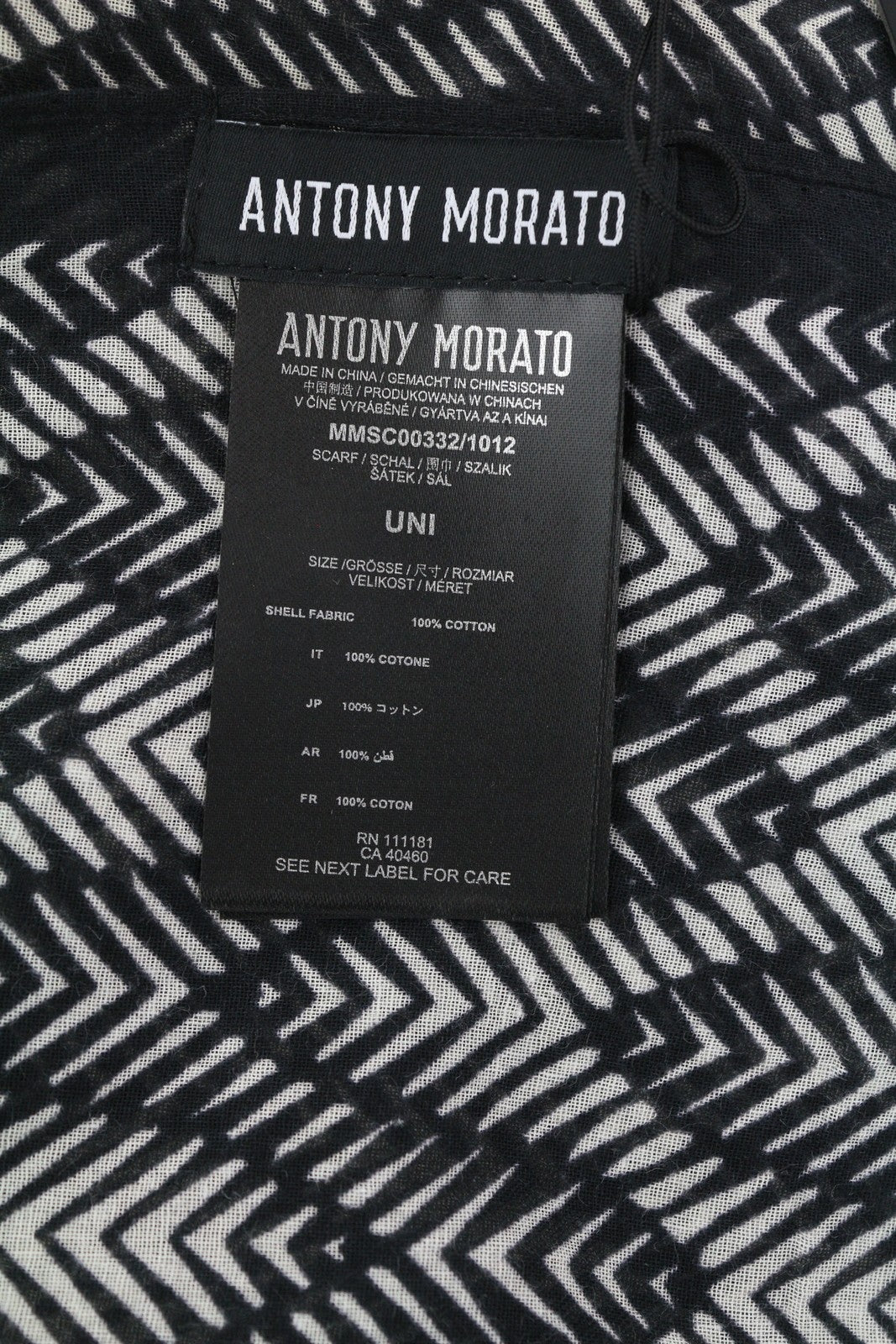 ANTONY MORATO Women Scarf OS Black Pattern Cotton Wrap Dark Unisex