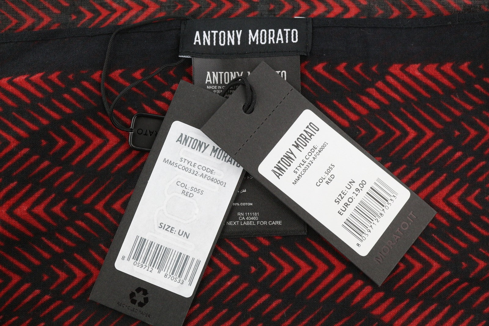 ANTONY MORATO Women Scarf OS Burgundy Pattern Cotton Wrap Dark Unisex