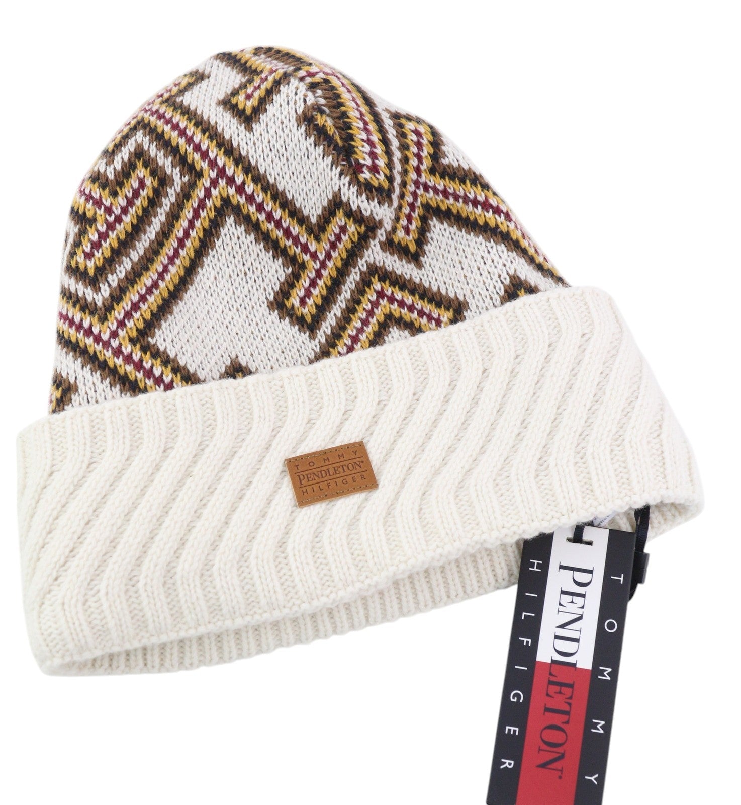 TOMMY HILFIGER TH P Beanie Women Hat OS Colourful Knit Wool Blend Pendleton