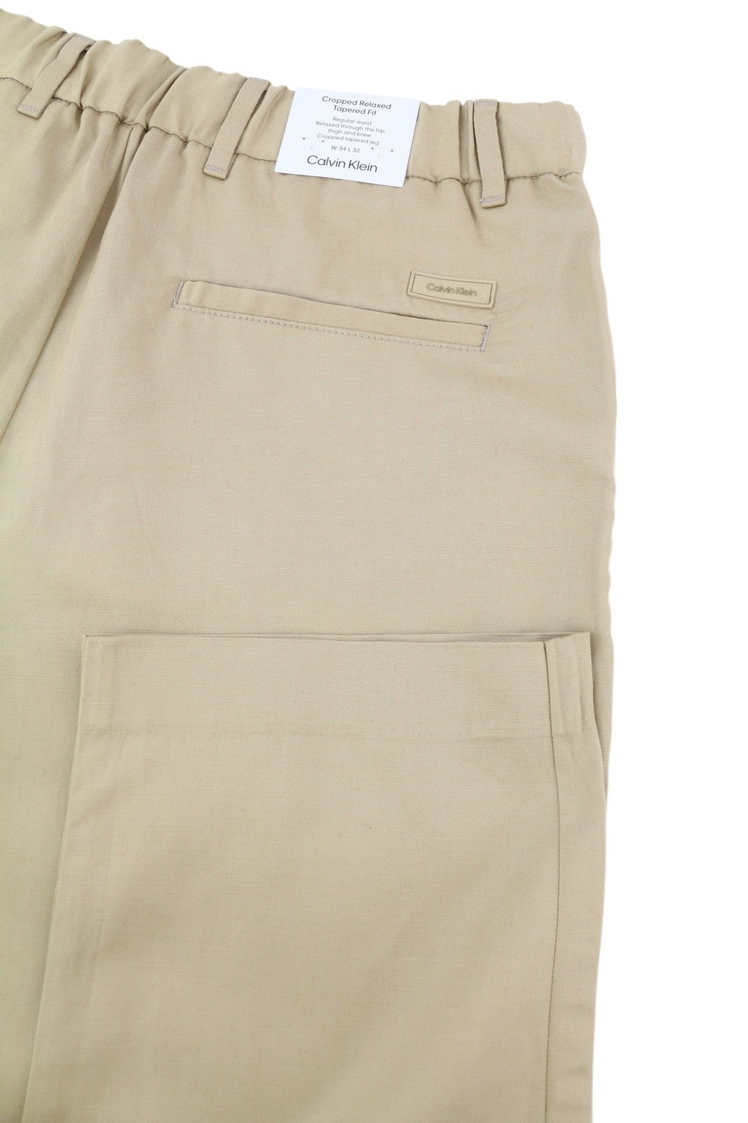 CALVIN KLEIN Piece Dyed Tencel Tapered Men Trousers W34/L32 Brown Linen