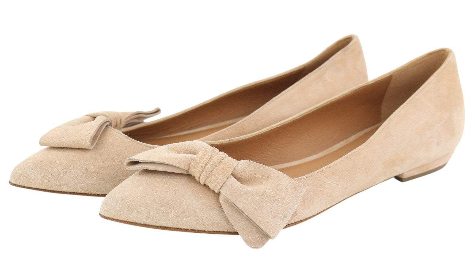 EMPORIO ARMANI X3D230 Women Flats EU37 Beige Suede Pointed Toe Bow