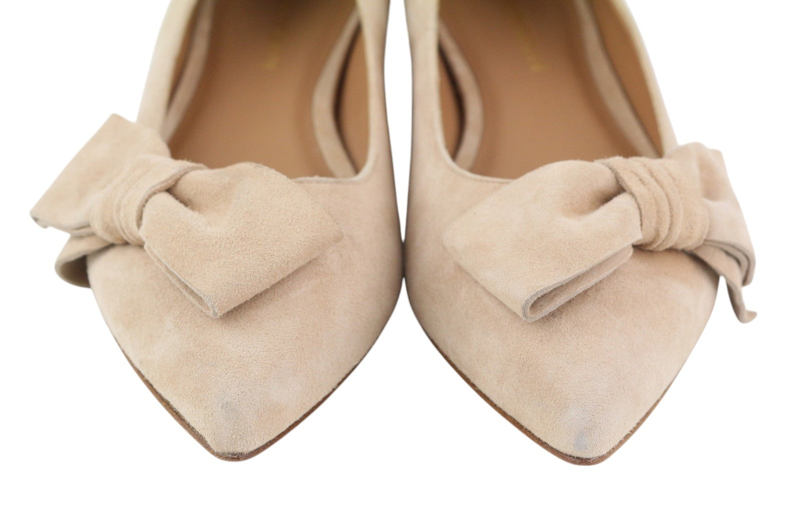 EMPORIO ARMANI X3D230 Women Flats EU37 Beige Suede Pointed Toe Bow