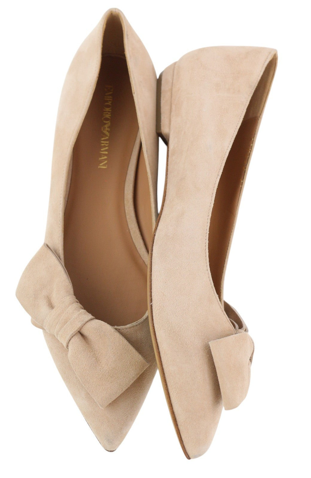 EMPORIO ARMANI X3D230 Women Flats EU37 Beige Suede Pointed Toe Bow