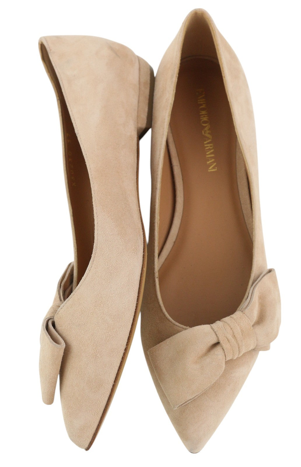 EMPORIO ARMANI X3D230 Women Flats EU37 Beige Suede Pointed Toe Bow