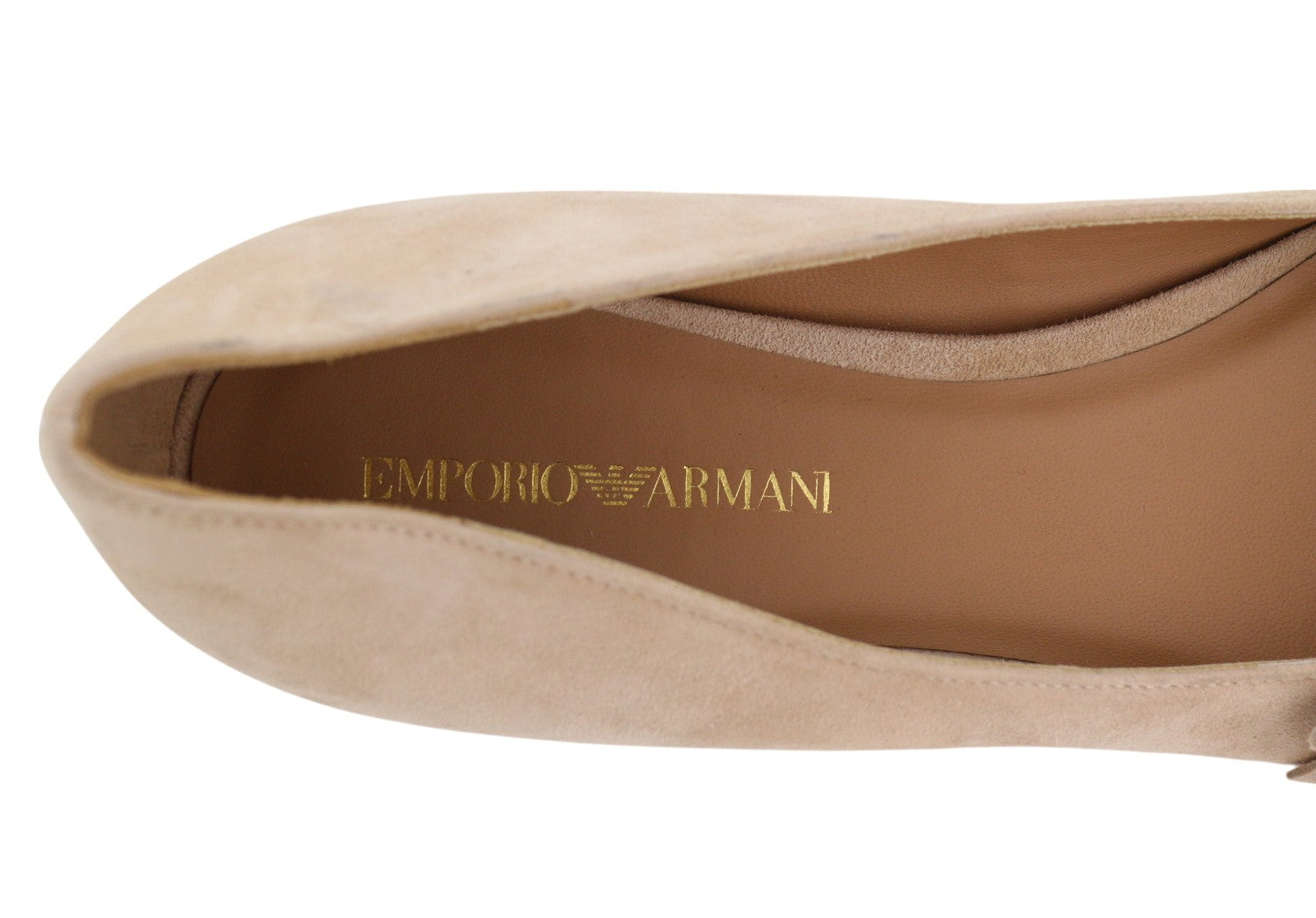 EMPORIO ARMANI X3D230 Women Flats EU37 Beige Suede Pointed Toe Bow