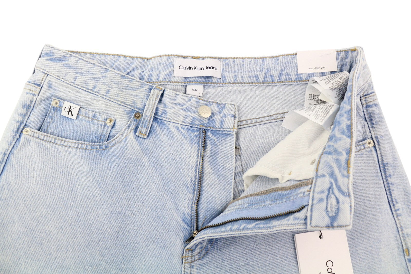 CALVIN KLEIN 90s Straight Men Jeans W32 Light Blue Washed Zipper Denim