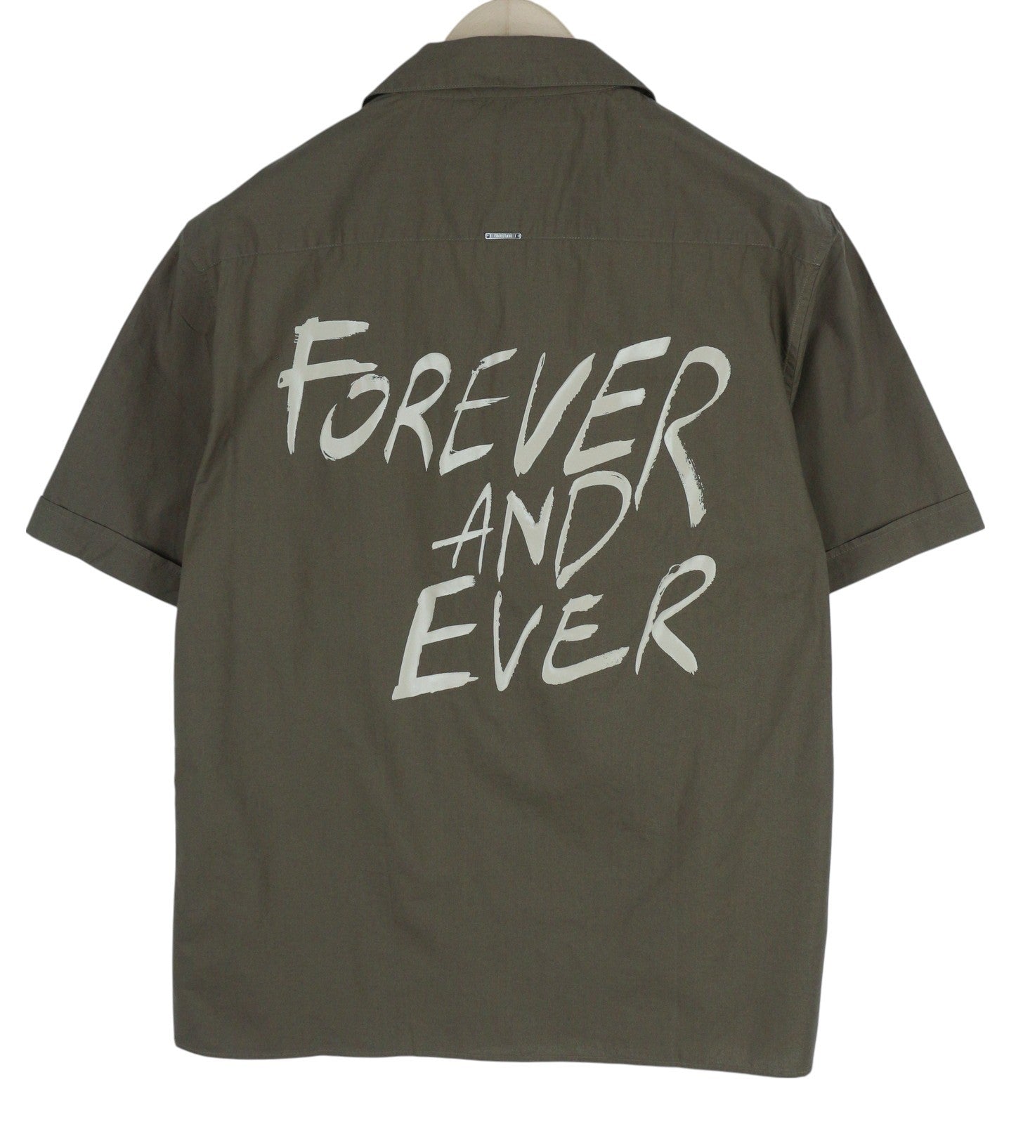 ANTONY MORATO Straight Fit Men Shirt M Army Green Notch Button Short Sleeve