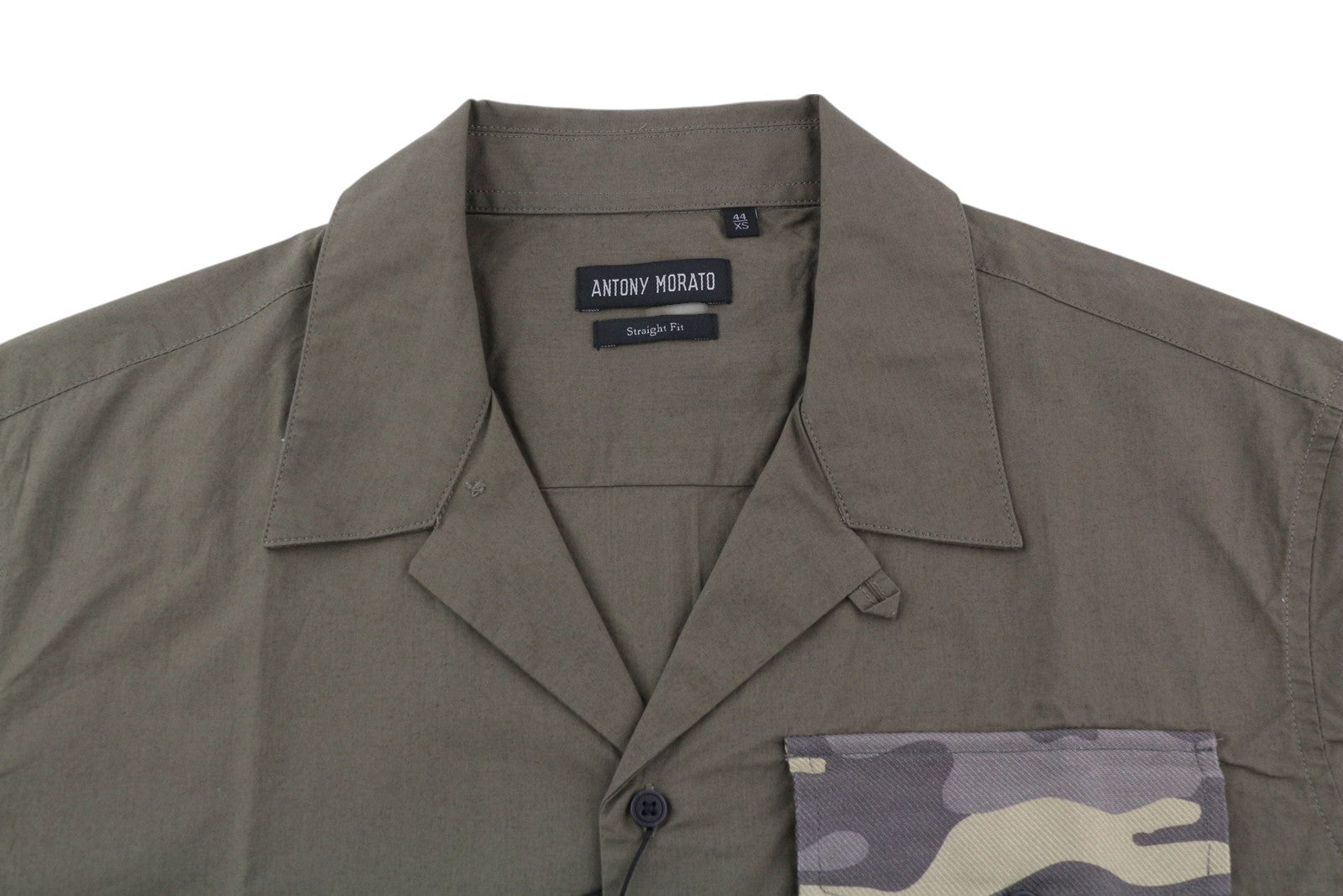 ANTONY MORATO Straight Fit Men Shirt XS Army Green Notch Button Short Sleeve