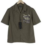 ANTONY MORATO Straight Fit Men Shirt L Army Green Notch Button Short Sleeve