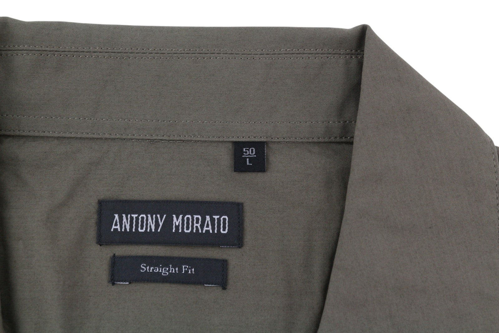 ANTONY MORATO Straight Fit Men Shirt L Army Green Notch Button Short Sleeve