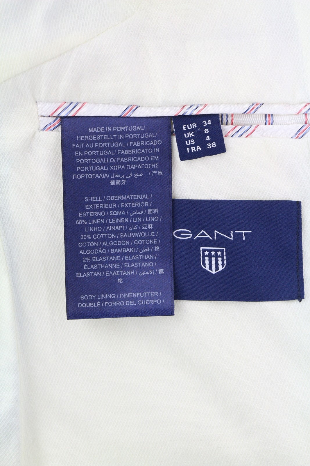 GANT Women Blazer EU34 Blue Linen Blend Notch Lapel Single Breasted Lined