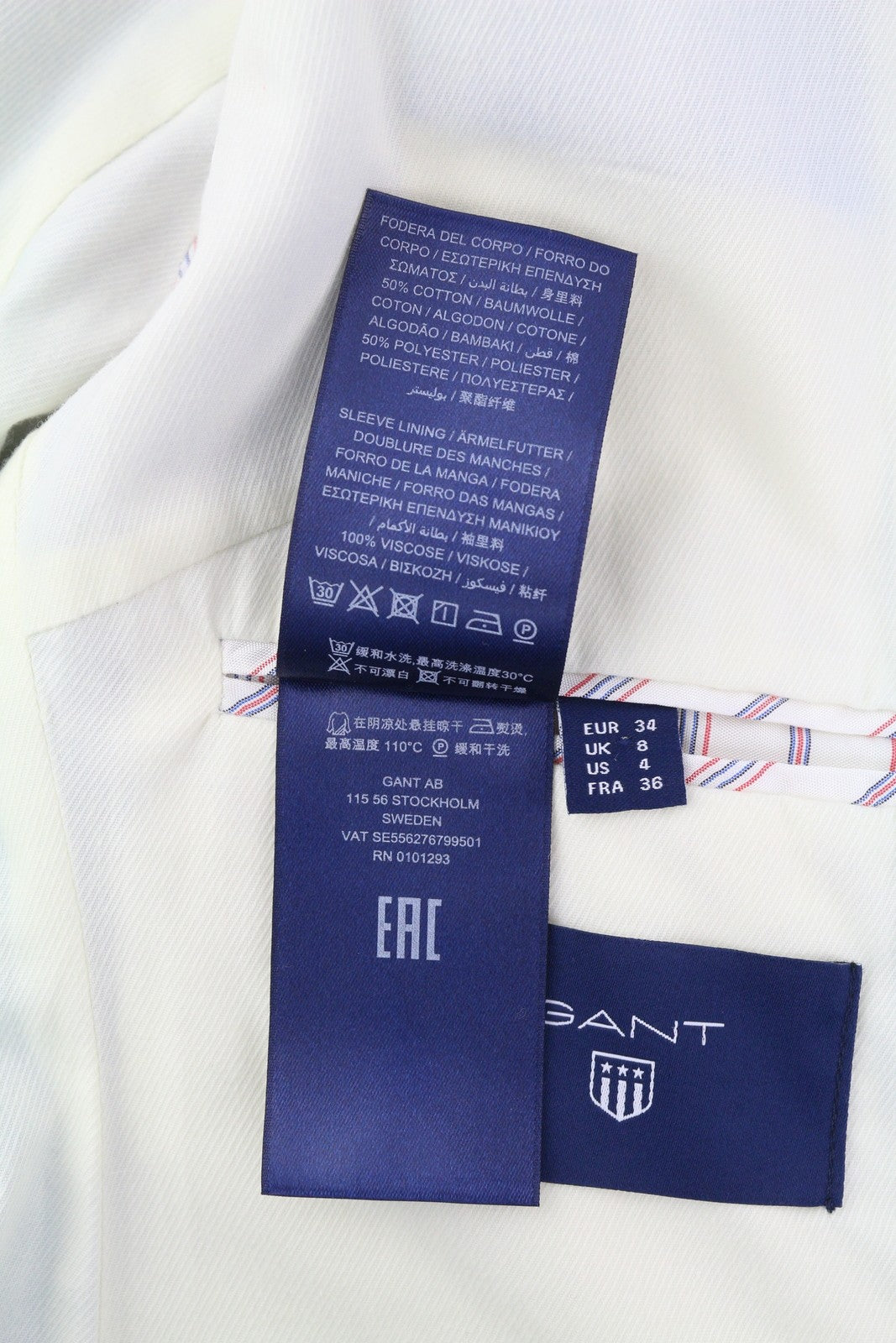 GANT Women Blazer EU34 Blue Linen Blend Notch Lapel Single Breasted Lined