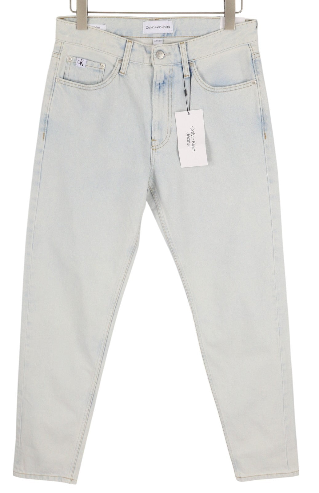 CALVIN KLEIN Regular Taper Men Jeans W30/L32 Light Blue Washed Zip Fly Denim