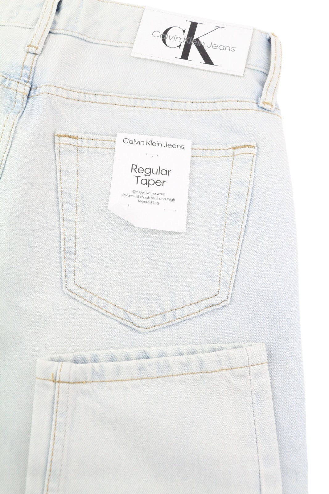 CALVIN KLEIN Regular Taper Men Jeans W30/L32 Light Blue Washed Zip Fly Denim