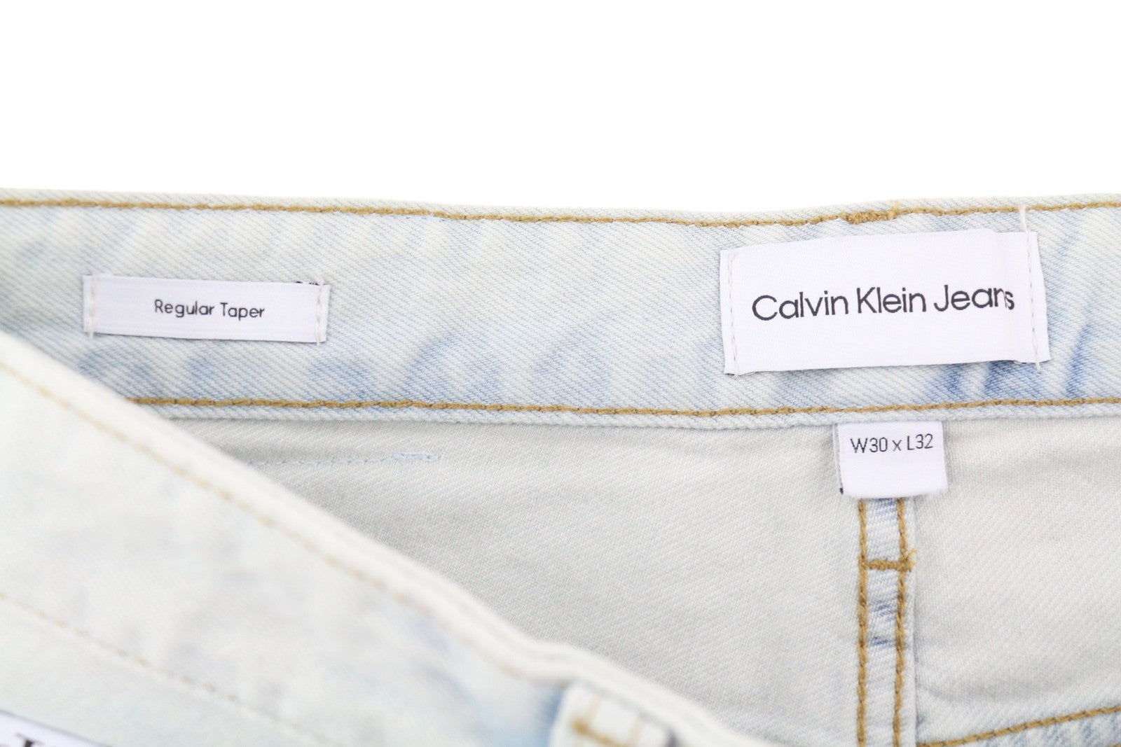 CALVIN KLEIN Regular Taper Men Jeans W30/L32 Light Blue Washed Zip Fly Denim