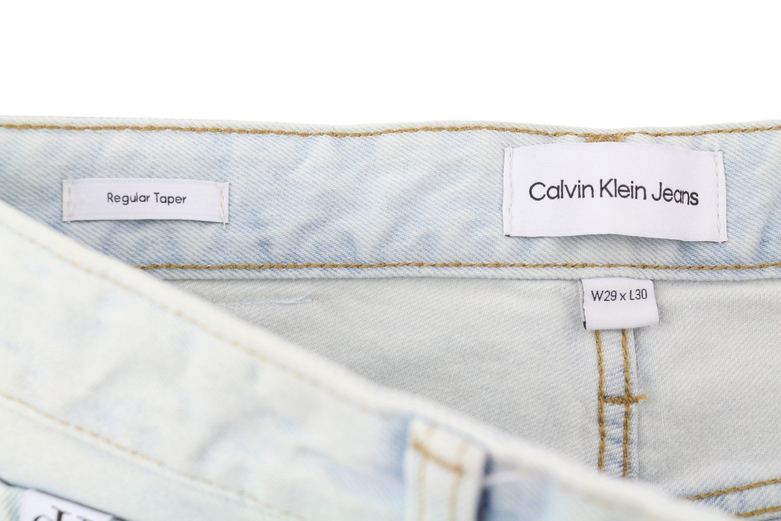 CALVIN KLEIN Regular Taper Men Jeans W29/L30 Light Blue Washed Zip Fly Denim