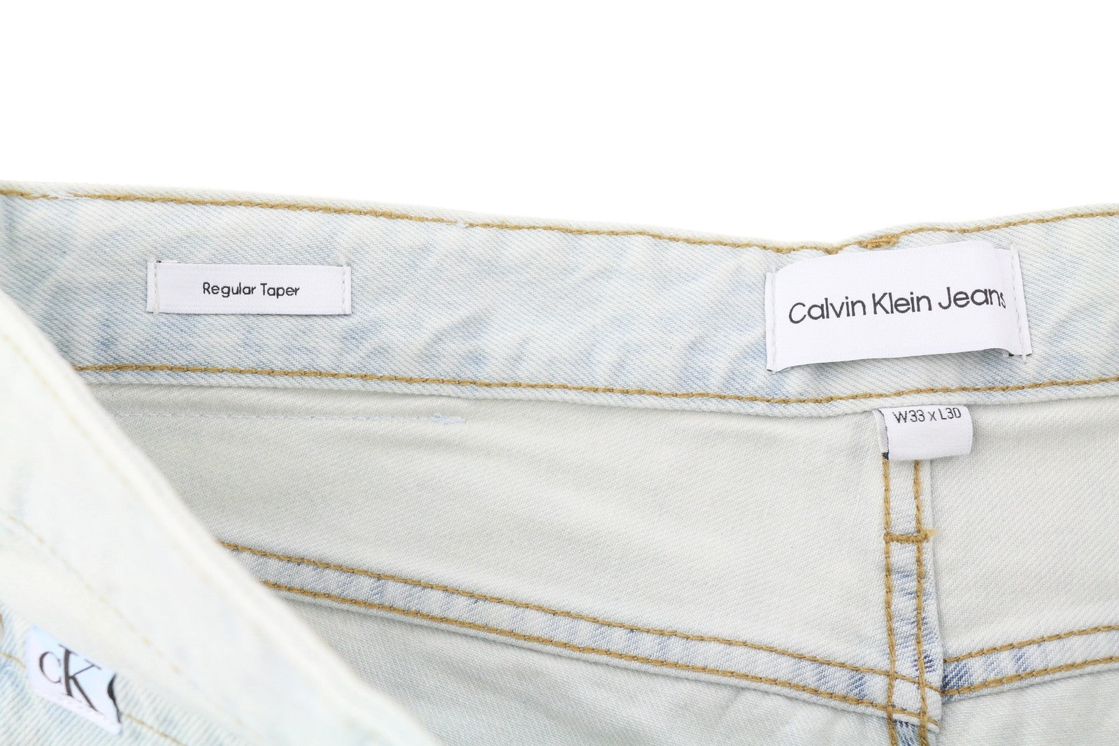 CALVIN KLEIN Regular Taper Men Jeans W33/L30 Light Blue Washed Zip Fly Denim