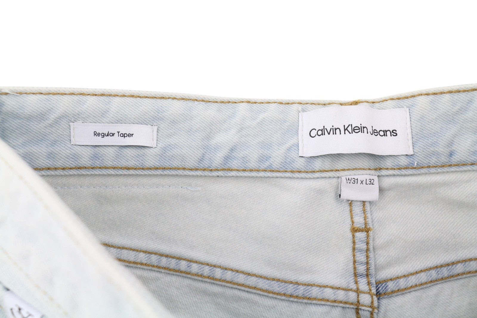 CALVIN KLEIN Regular Taper Men Jeans W31/L32 Light Blue Washed Zip Fly Denim