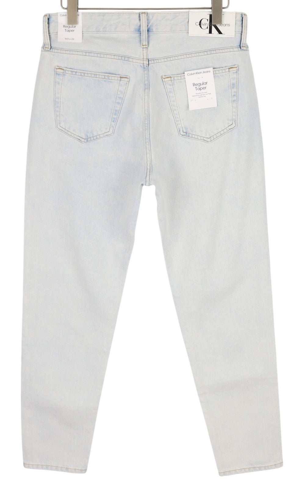 CALVIN KLEIN Regular Taper Men Jeans W31/L32 Light Blue Washed Zipper Denim