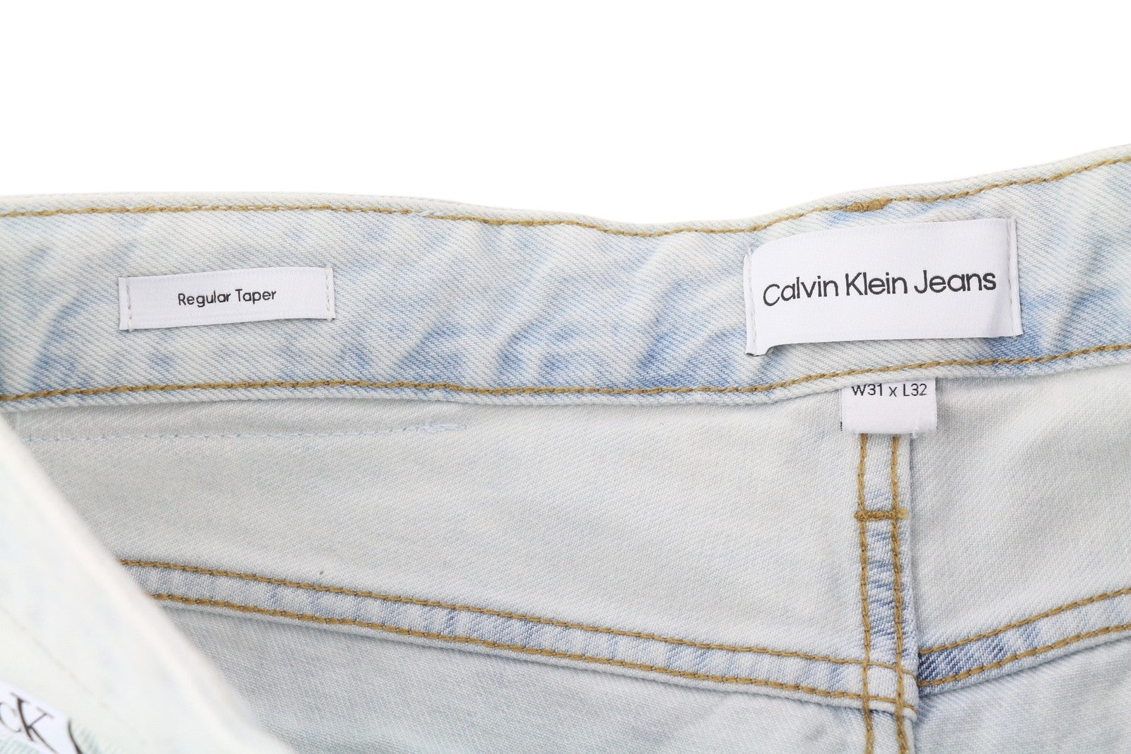 CALVIN KLEIN Regular Taper Men Jeans W31/L32 Light Blue Washed Zipper Denim