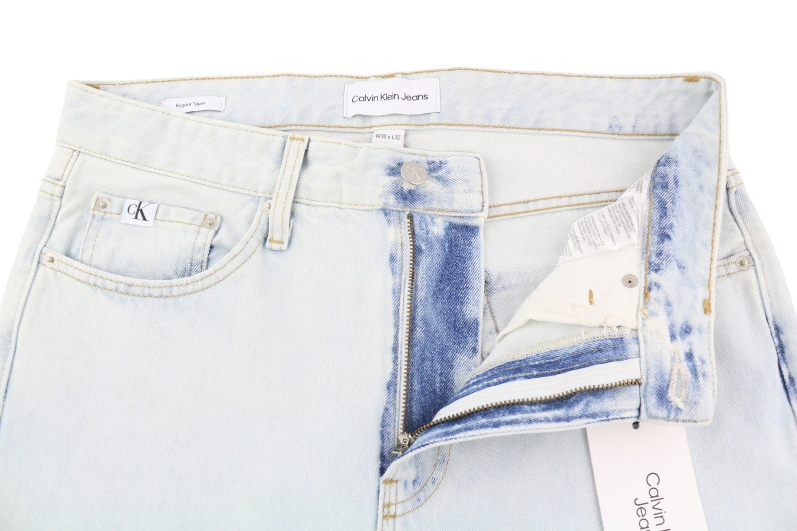 CALVIN KLEIN Regular Taper Men Jeans W30/L32 Light Blue Washed Zipper Denim