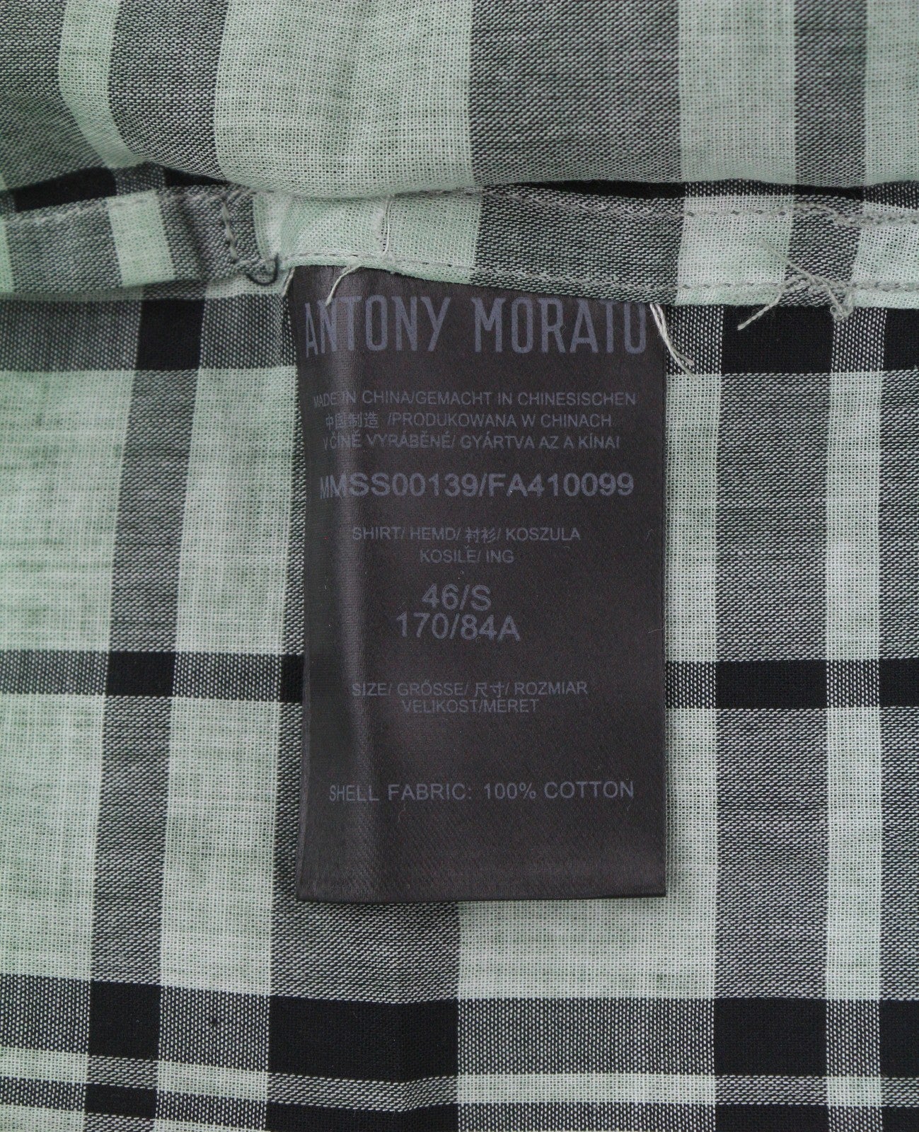 ANTONY MORATO Straight Fit Men Shirt S Green Plaid Notch Button Short Sleeved