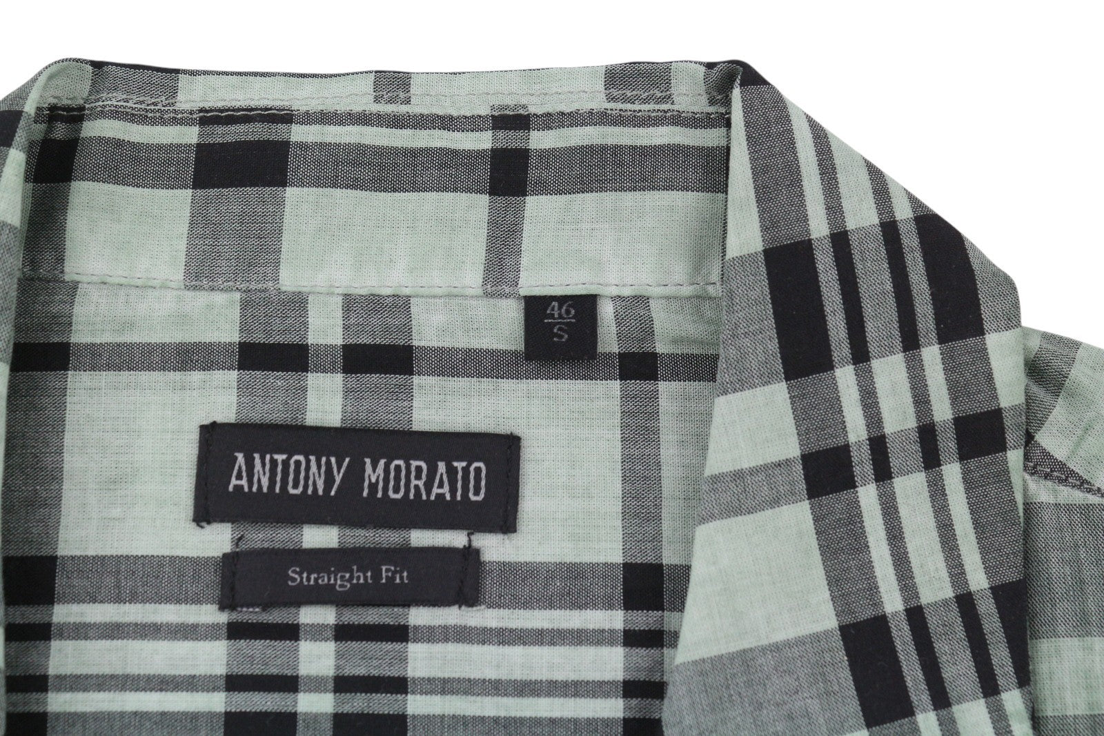 ANTONY MORATO Straight Fit Men Shirt S Green Plaid Notch Button Short Sleeved