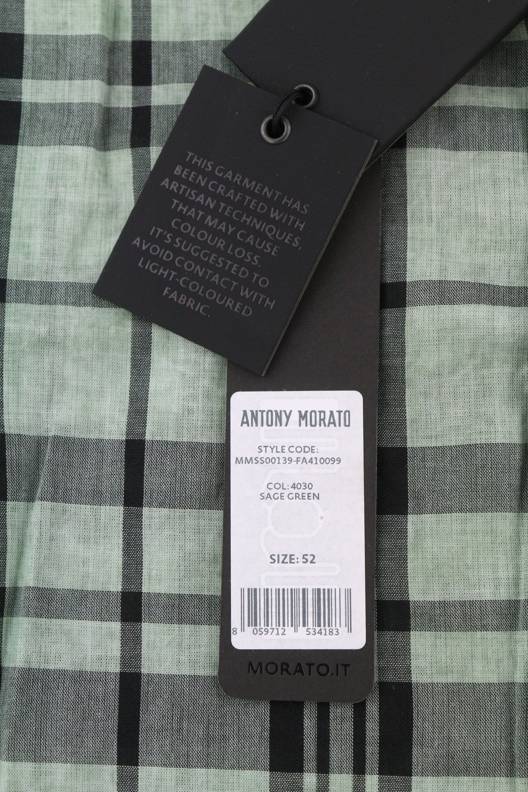 ANTONY MORATO Straight Fit Men Shirt XL Green Plaid Notch Button Short Sleeve