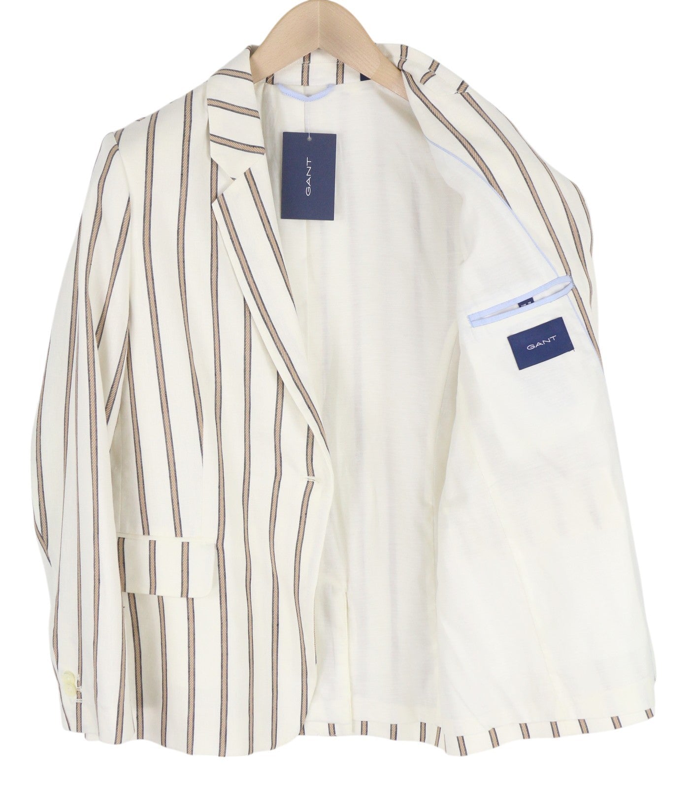 GANT Stripe Linen Straight Women Blazer EU36 Off-White Linen Blend Notch