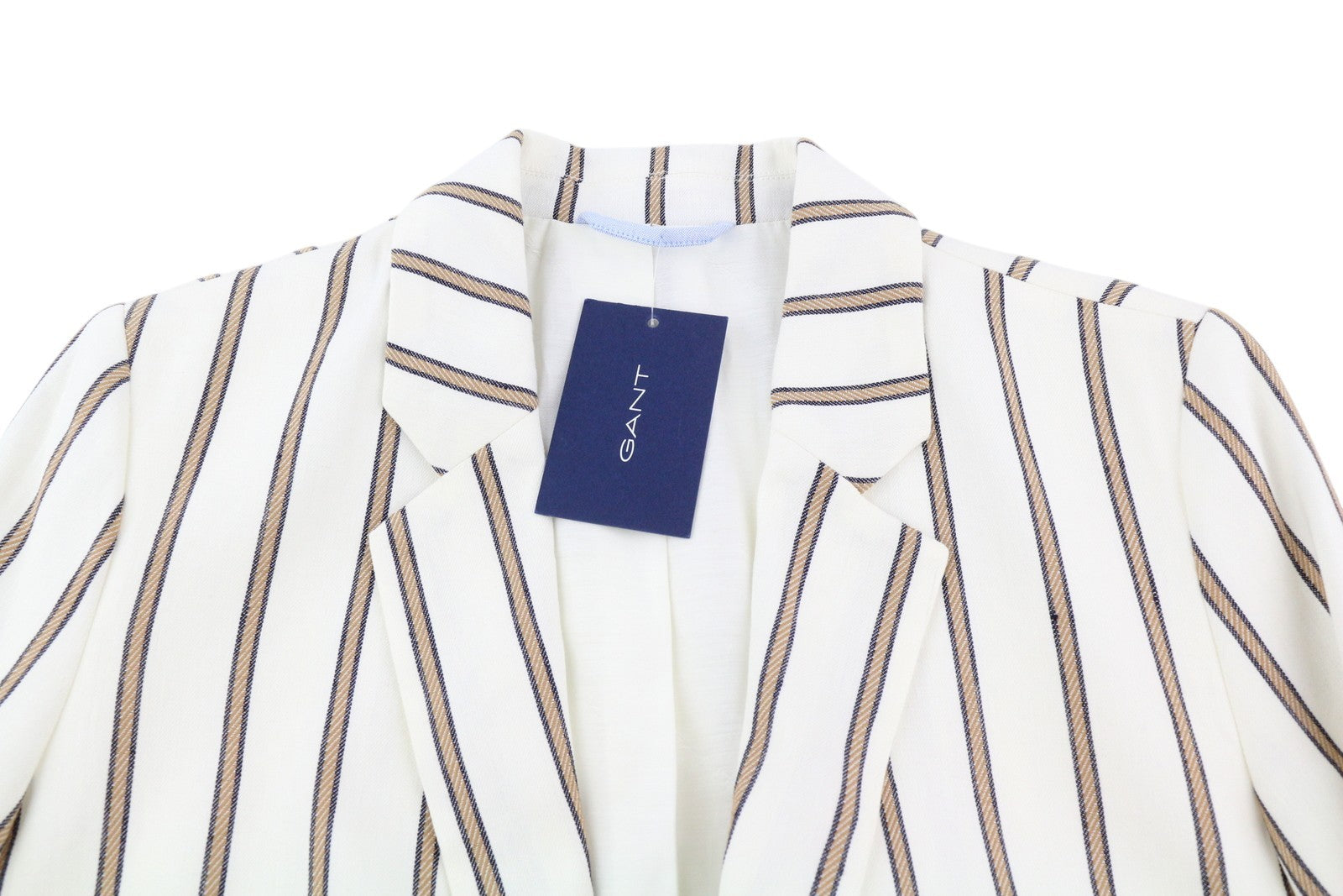 GANT Stripe Linen Straight Women Blazer EU36 Off-White Linen Blend Notch