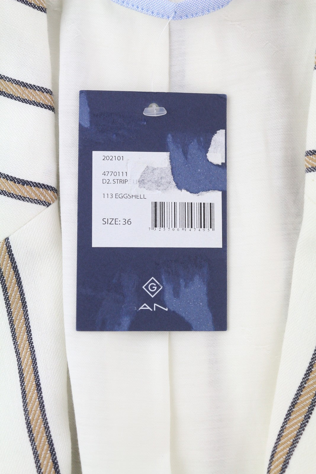 GANT Stripe Linen Straight Women Blazer EU36 Off-White Linen Blend Notch