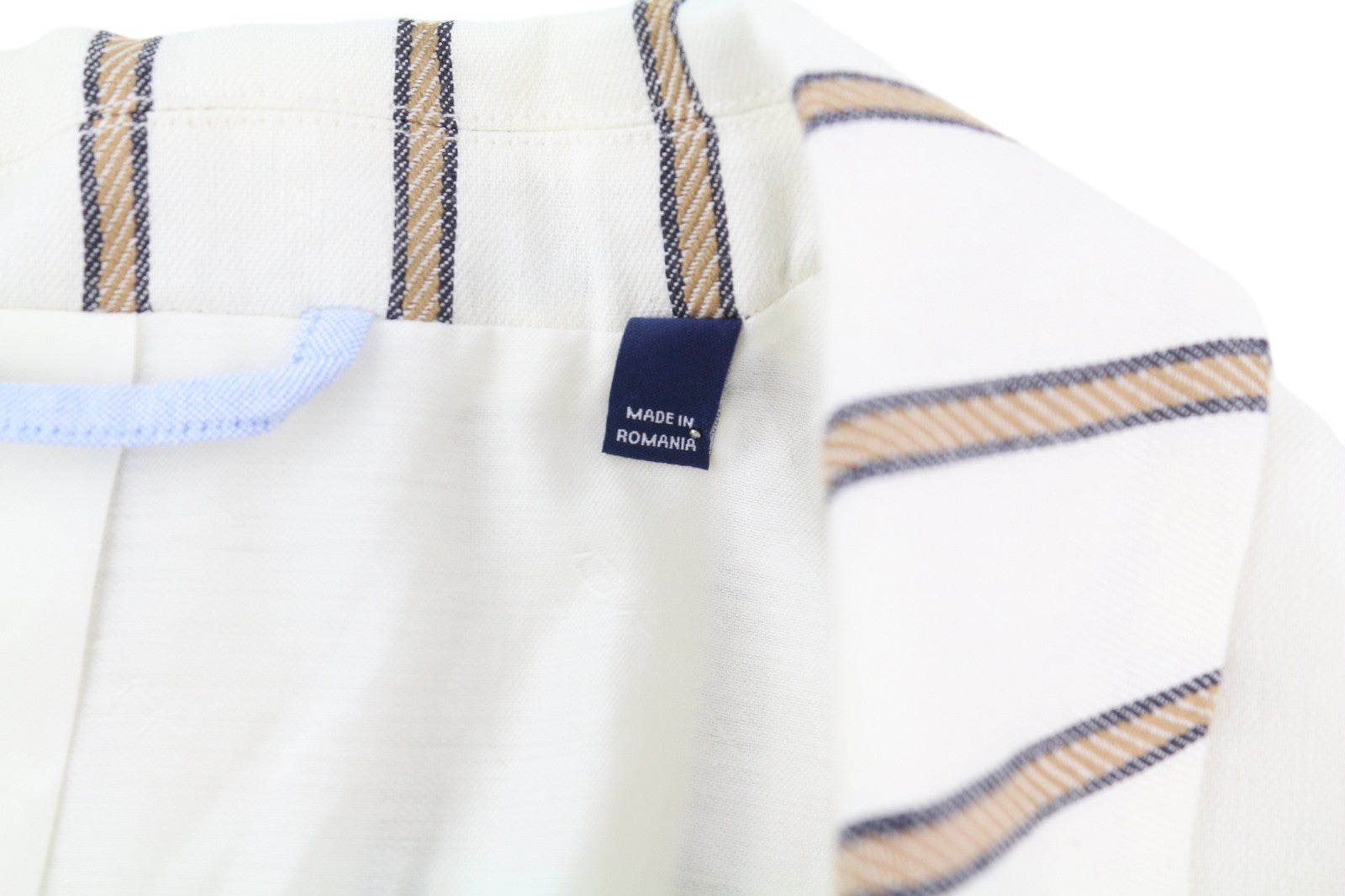 GANT Stripe Linen Straight Women Blazer EU38 Off-White Linen Blend Notch