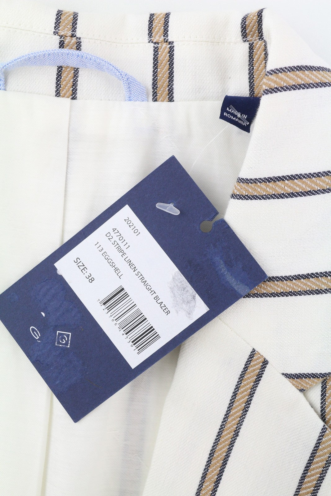 GANT Stripe Linen Straight Women Blazer EU38 Off-White Linen Blend Notch Lapel