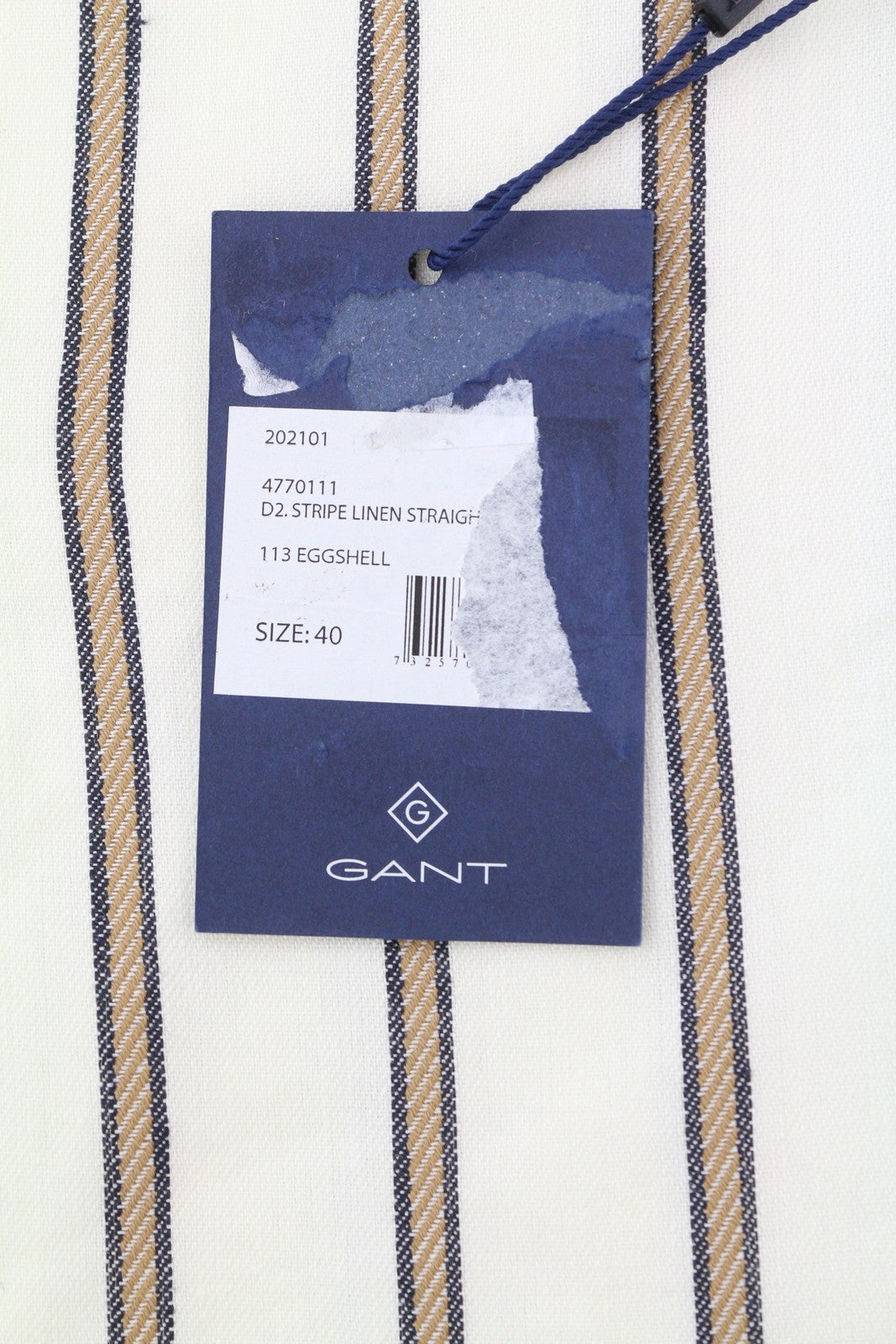 GANT Stripe Linen Straight Women Blazer EU40 Off-White Linen Blend Notch