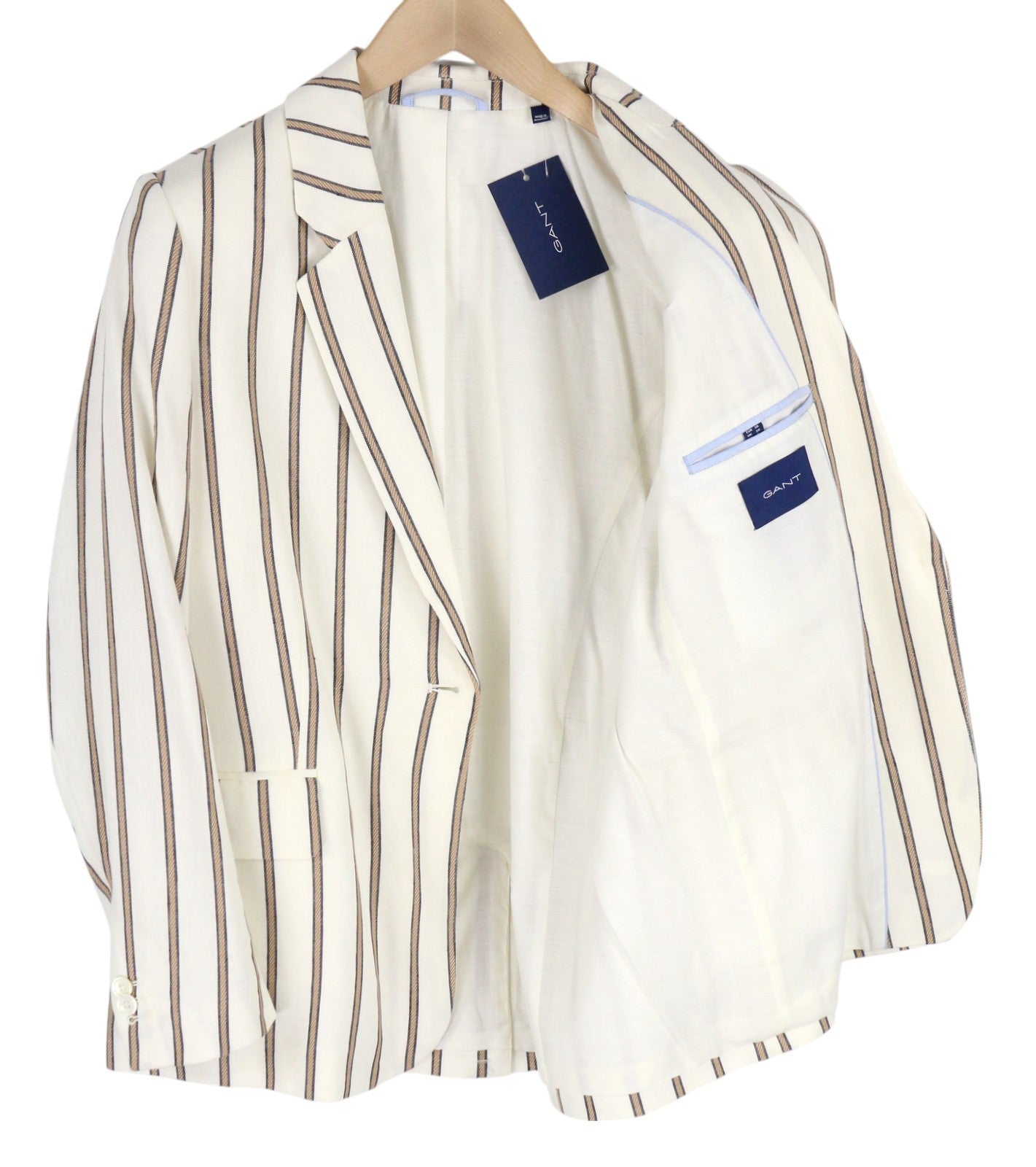 GANT Stripe Linen Straight Women Blazer EU40 Off-White Linen Blend Notch