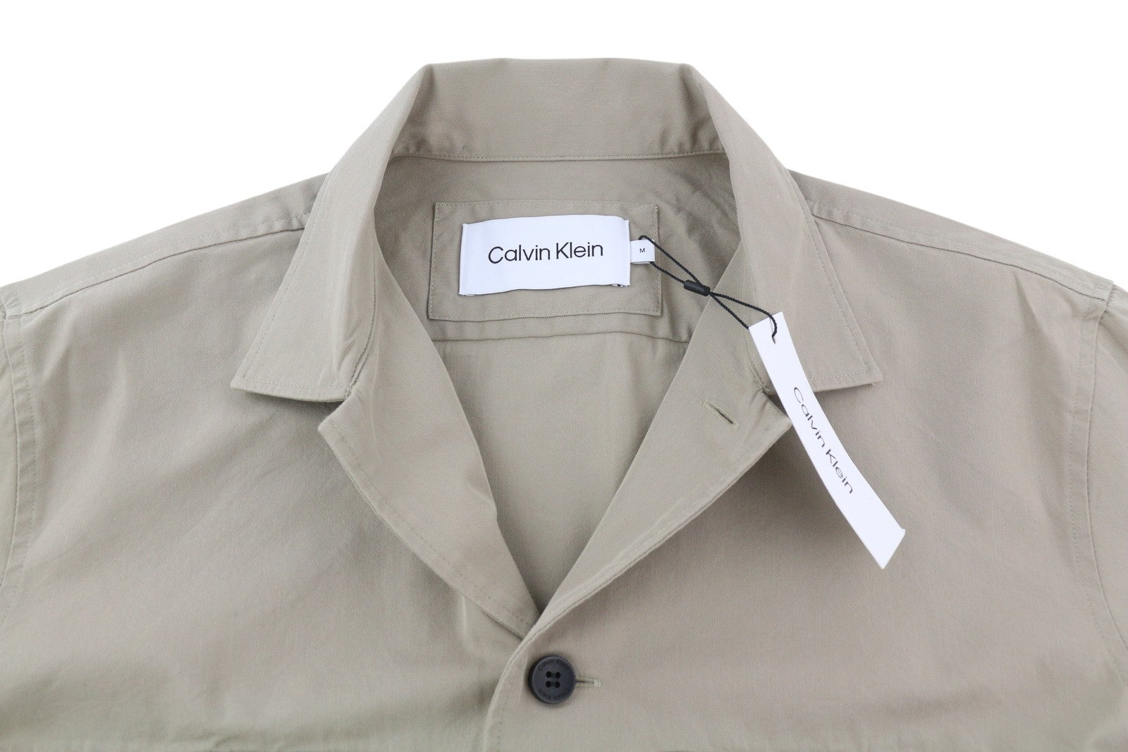 CALVIN KLEIN Men Shirt M Beige Button-Up Patch Pocket Overshirt RRP119