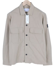 CALVIN KLEIN Men Shirt L Beige Button-Up Patch Pocket Overshirt RRP119