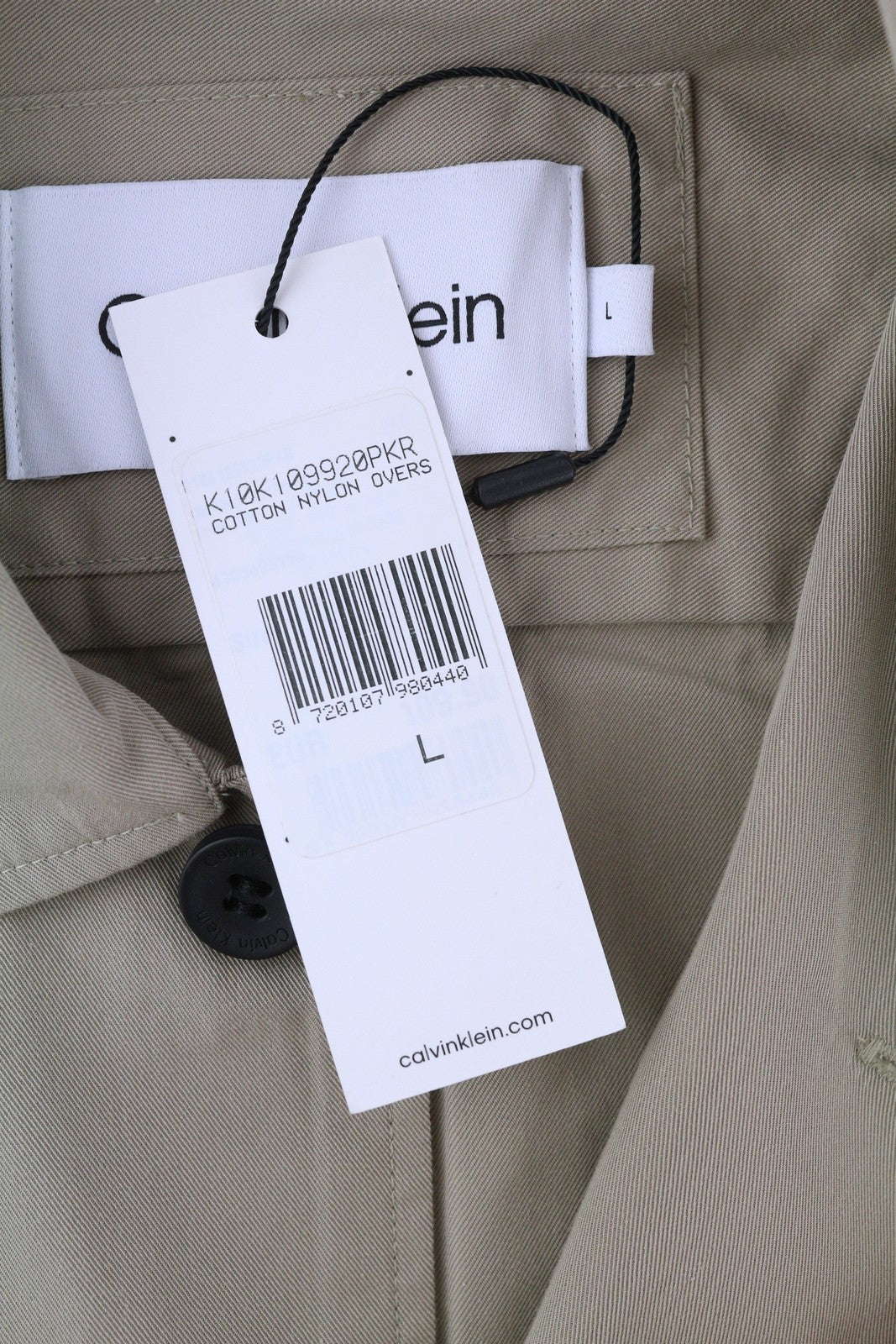 CALVIN KLEIN Men Shirt L Beige Button-Up Patch Pocket Overshirt RRP119